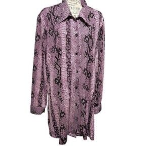 Royal Vintage Pink Snake Print Oversized Button Up Tunic X2 Whimsygoth Y2K